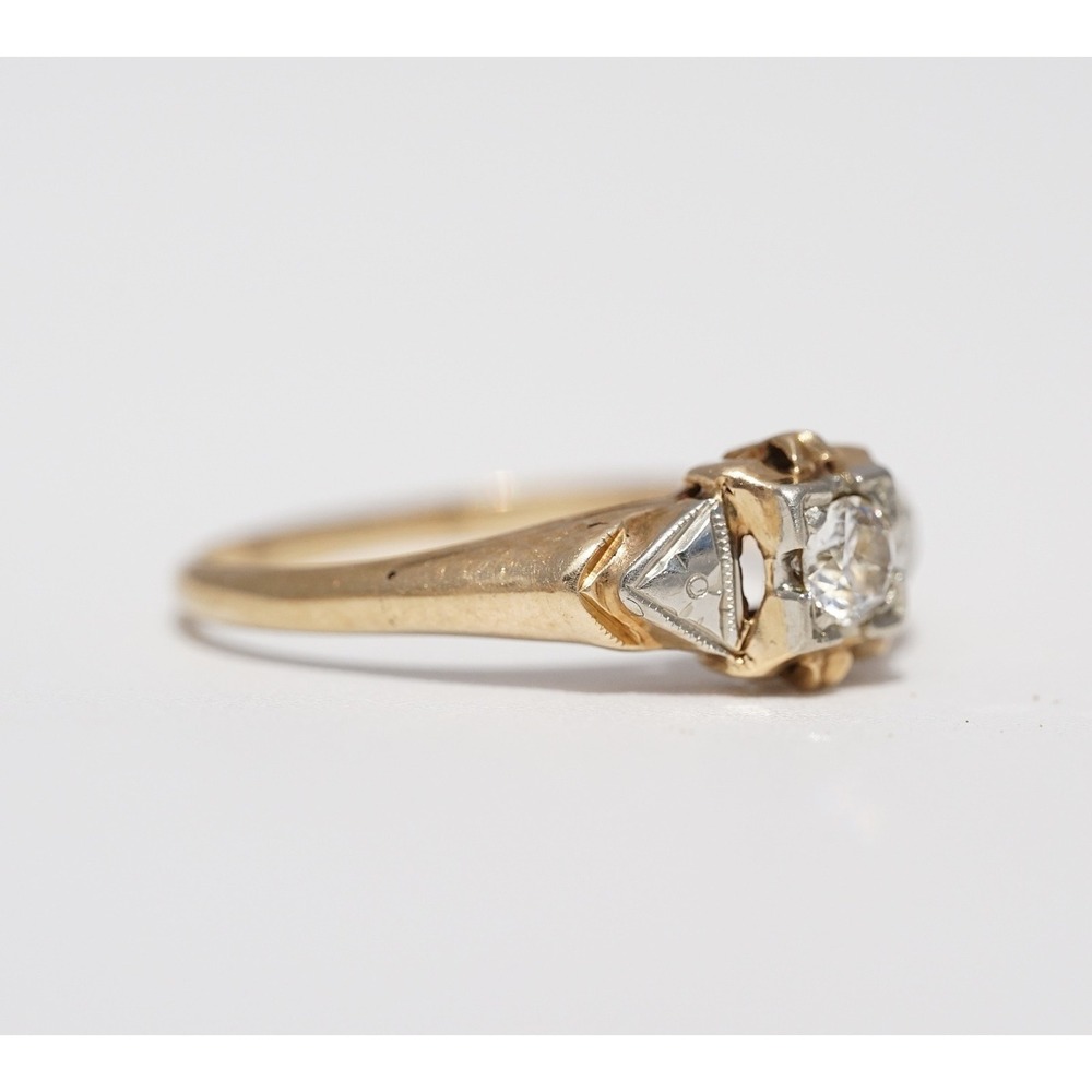 Antique 14k Solid Yellow Gold Engraved Natural Diamond Ring - Size 7.25 1.78g - Picture 6 of 11